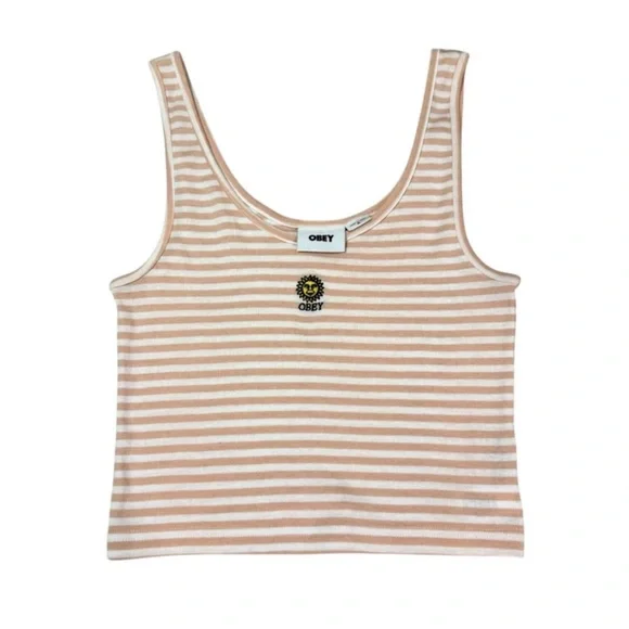 Obey Women’s Lightweight Sunny Stripe Crop Tank with Sun Embroidery Size Medium - Picture 3 of 8